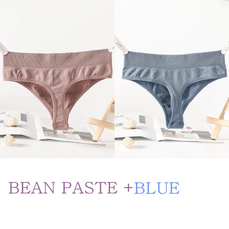 2PCS/Set G-String Seamless Panties Women Thongs Sexy Lingerie Solid Color Female High Waist Thongs Women's Underwear