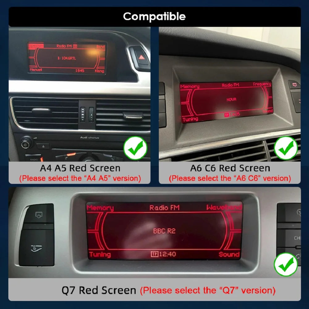 Nunoo Android 14 CarPlay Car Radio Player For Audi A4 A5 A6 Q7 MMI 2G Basic Red Screen GPS Navi Multimedia Stereo WiFi