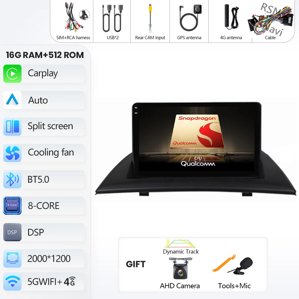 Android 16 Carplay Auto For BMW X3 E83 2004 - 2012 Car Radio GPS Player Multimedia stereo 360 Camera Navigation Video AI Voice