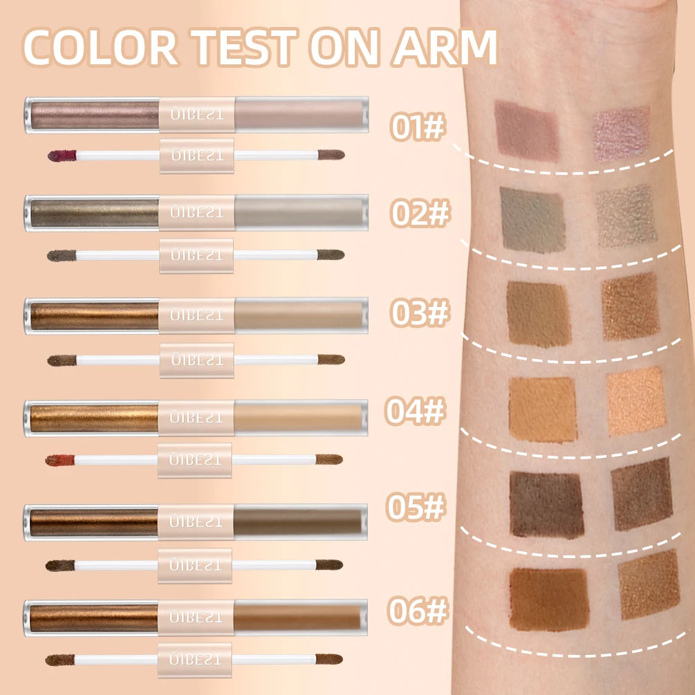 QIBEST Double-End Glitter & Matte Eyeshadow Stick – Waterproof Bicolor Shimmer Pencil | 6 Colors