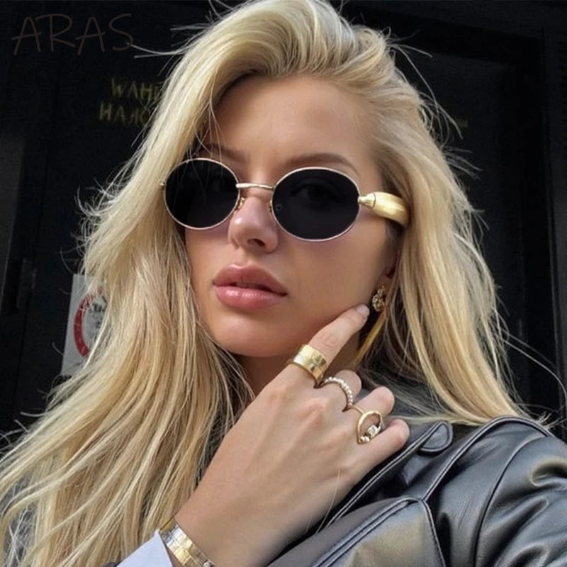 Small Oval Punk Sunglasses for Women — Metal Frame, UV400