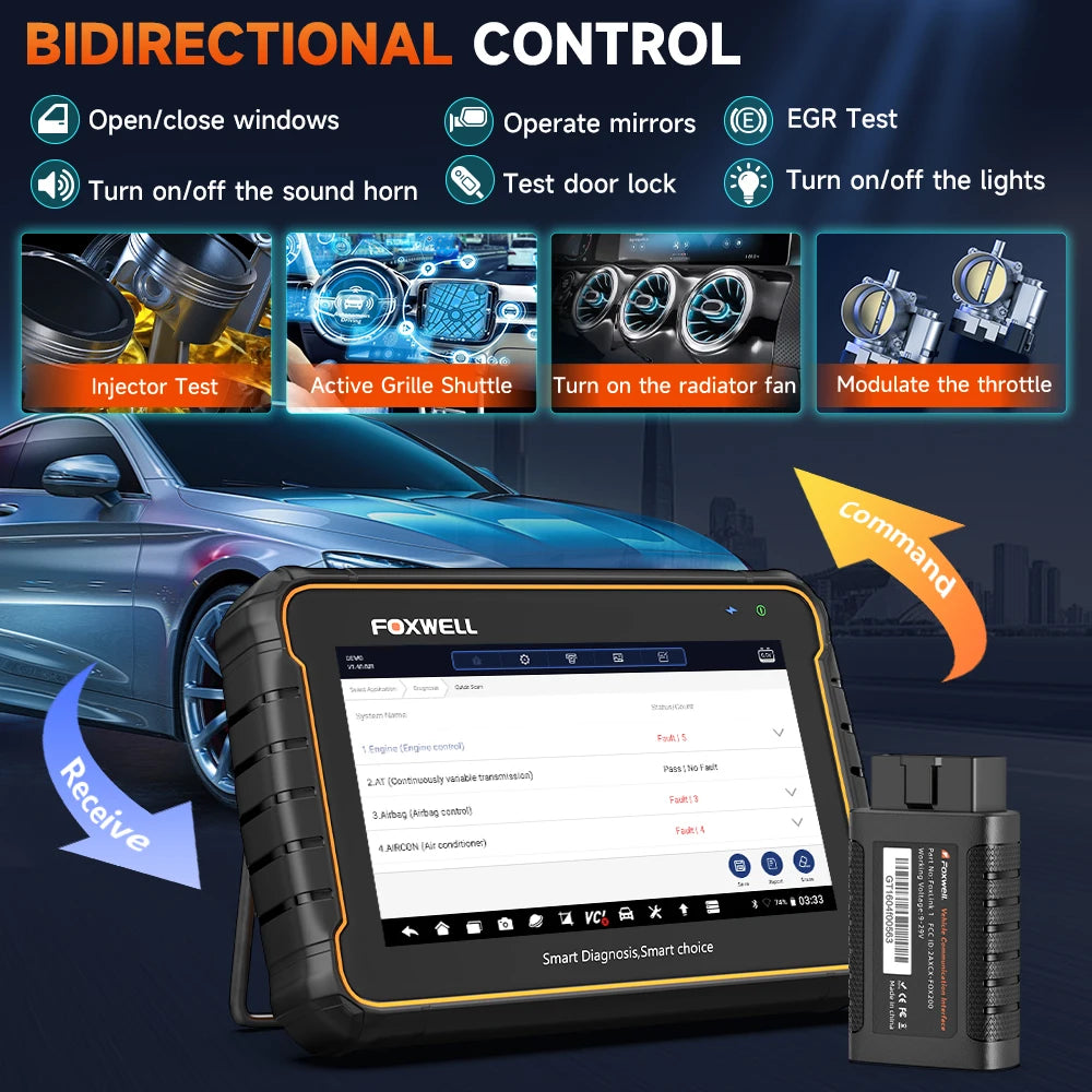 Foxwell GT60 OBD2 Automotive Scanner Read Code Bi-directional Control ABS SAS TPMS 24+ Reset OBDII All System Diagnostic Tool