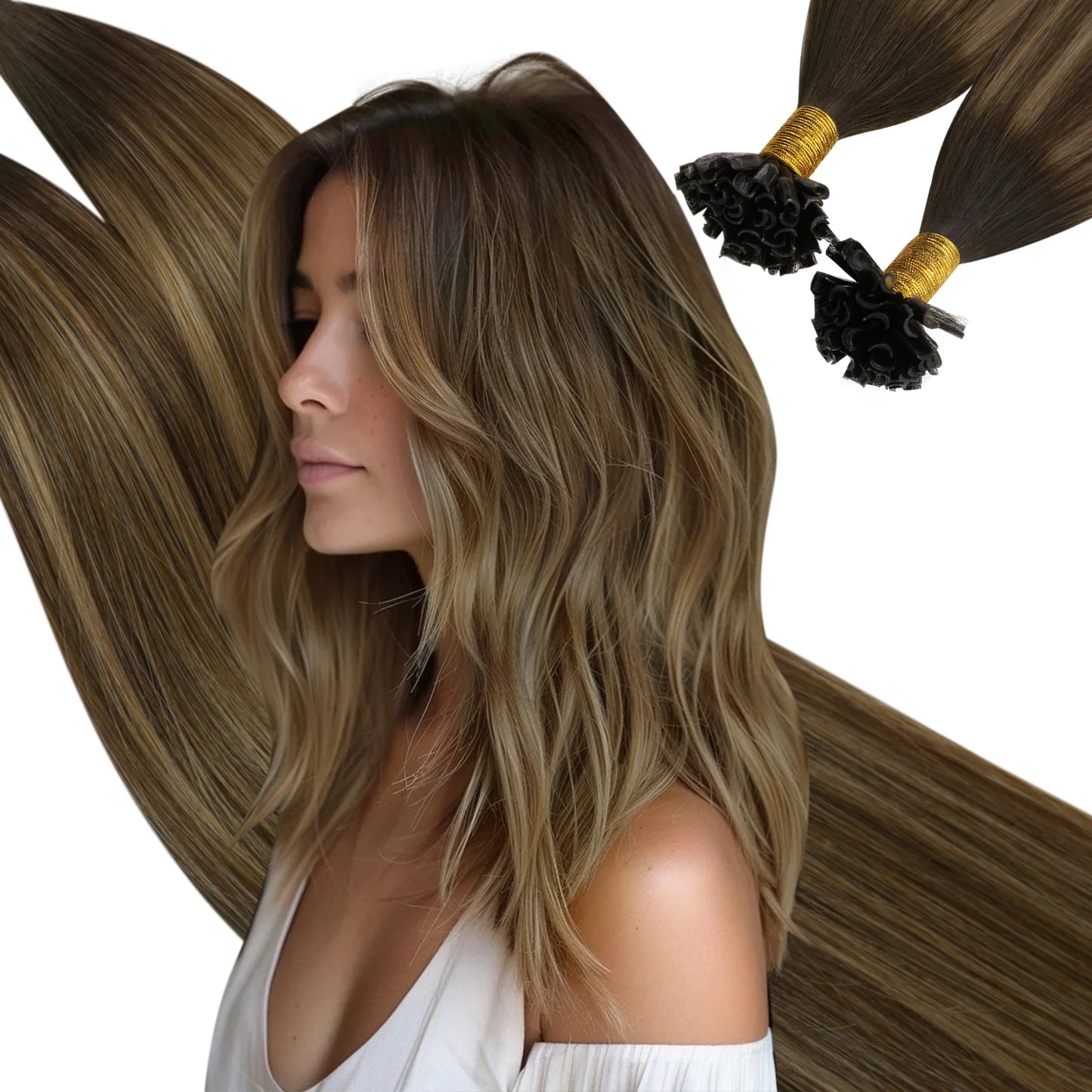 Ugeat U Tip Hair Extension Human Hair 1g/s Nail U Tip Hair For Women 14-24" Pre Bonded Hair Extensions 50g/100g Keratin Tip Hair