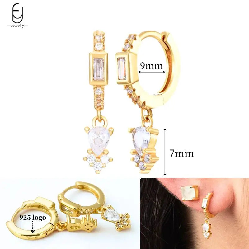 925 Sterling Silver Crystal Drop Earrings for Women - Heart & Flower Studs