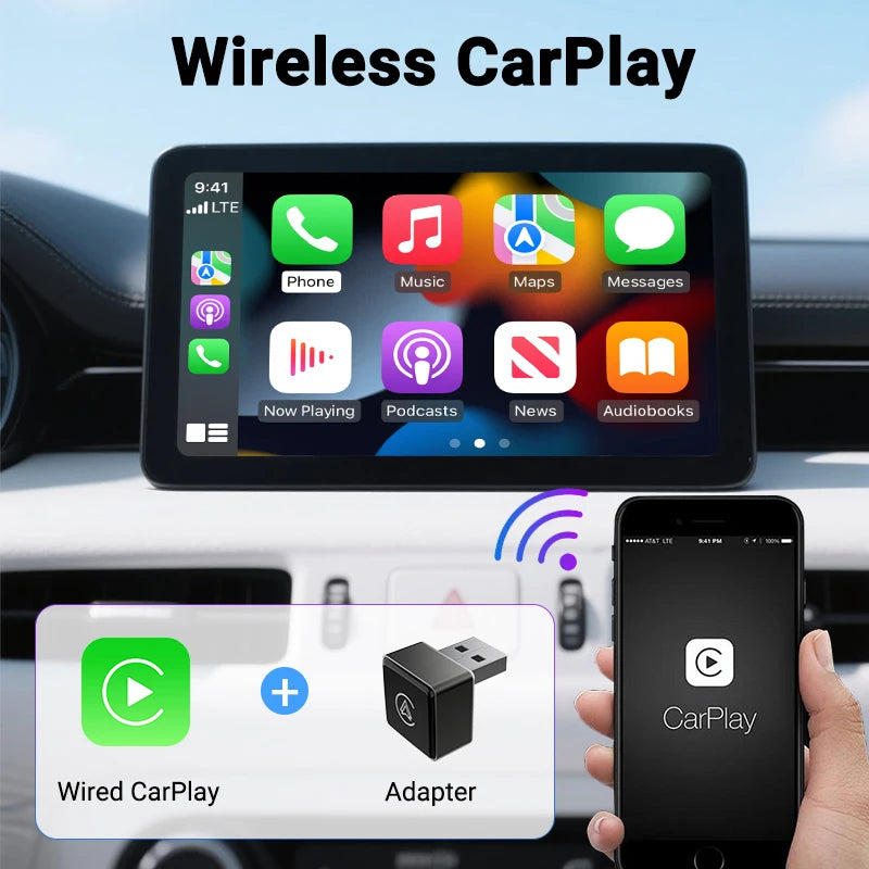 Wireless CarPlay & Android Auto Adapter, Compatible with Toyota, Volvo, Fiat, Kia, Ford & Jeep
