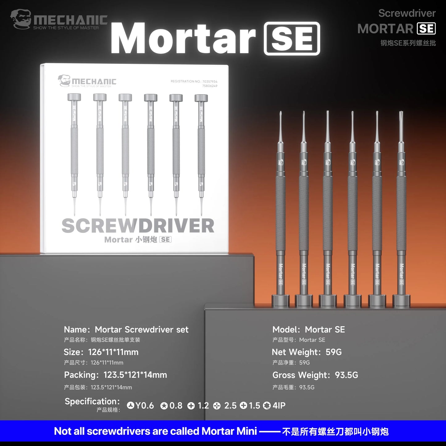 Mechanic MORTAR SE Magnetic Screwdriver Set Y 0.6,Pentalobe 0.8,Phillips 1.2 /1.5 ,Inner Hex 2.5 , Screwdriver Repair Tool Kit