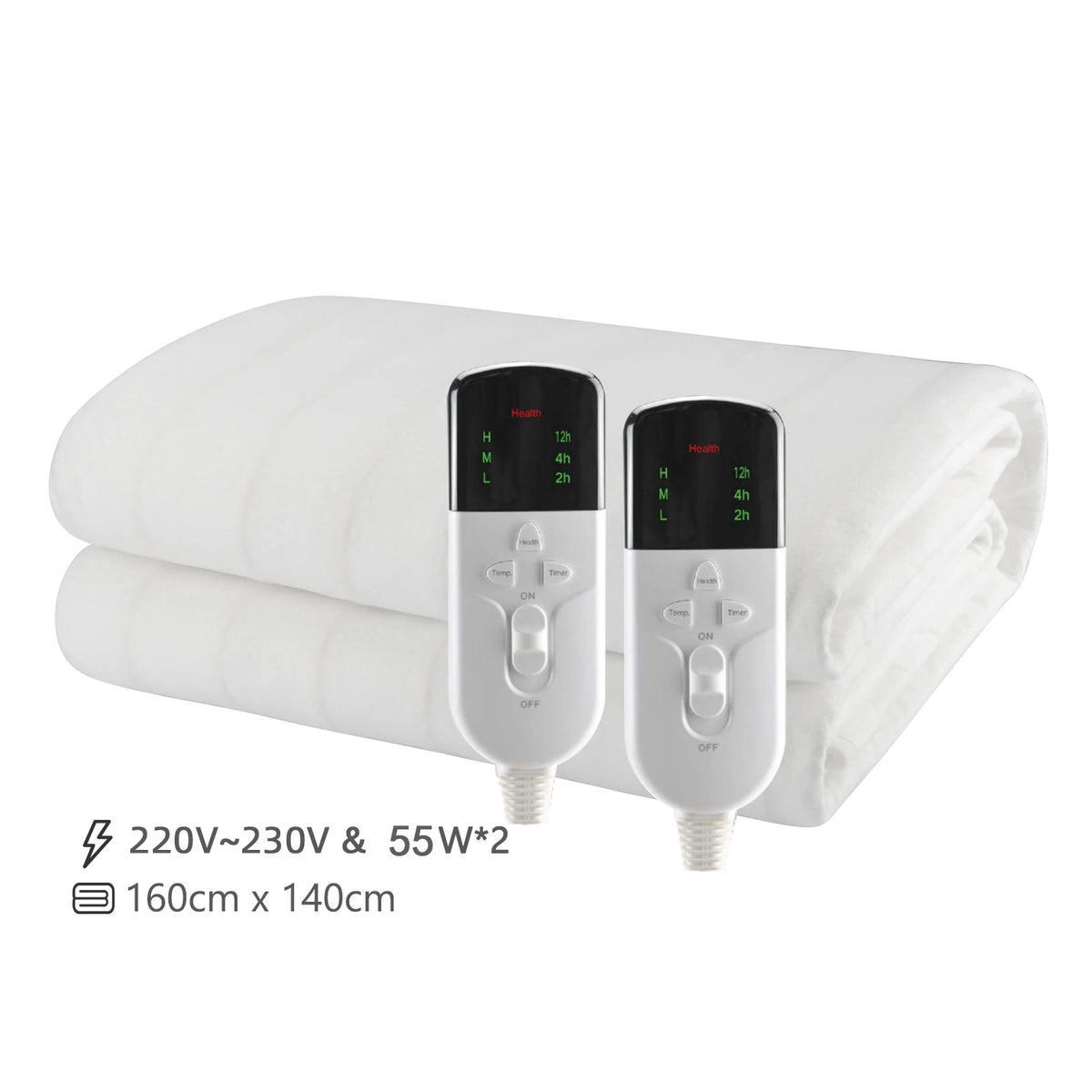 Dual Control Electric Heated Mattress Pad with Timer (220V)