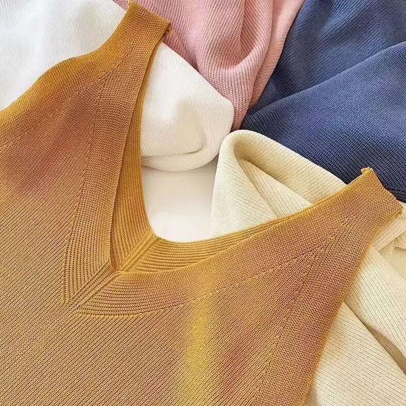Plus Knit Tank Top V-Neck Ice Silk Sleeveless 2026 Summer Clothing Vests for Women Korean Fashion Loose Elegant Casual Cami Top