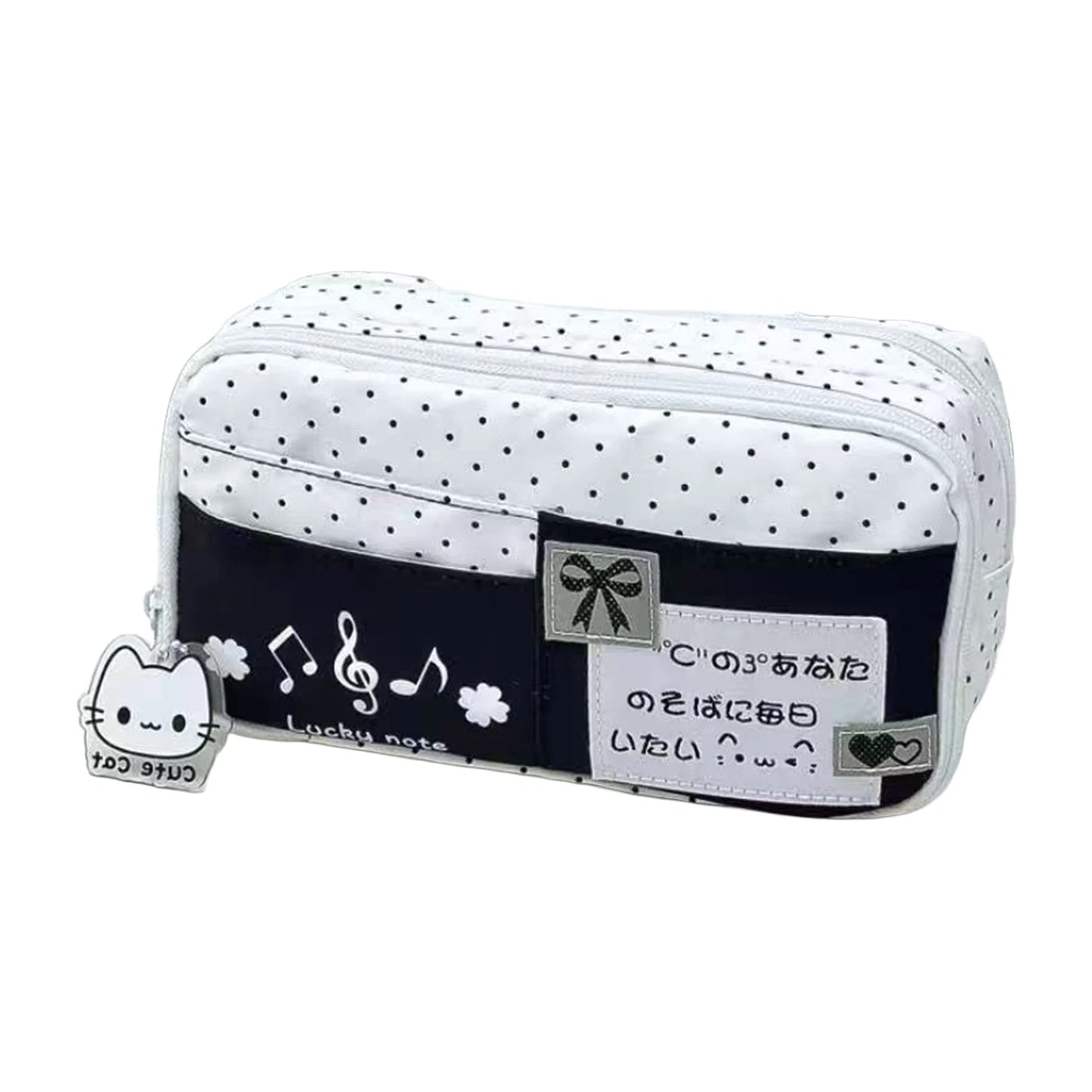 Cute Cat Pattern Blue Polka Dot Pencil Case for Students
