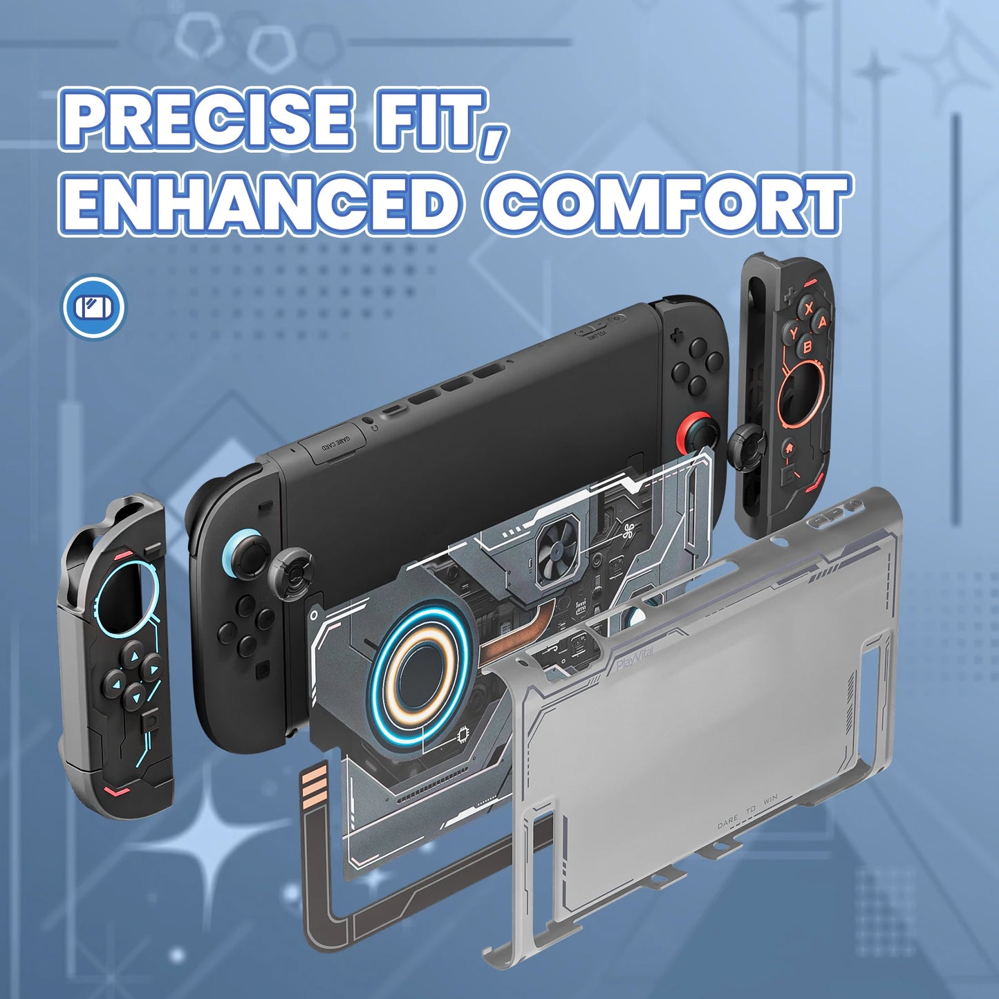 PlayVital Protective Case for Nintendo Switch 2, Stellar Mecha Ergonomic Anti-slip Silicone Grip Cover, Dockable Hard Case Shell