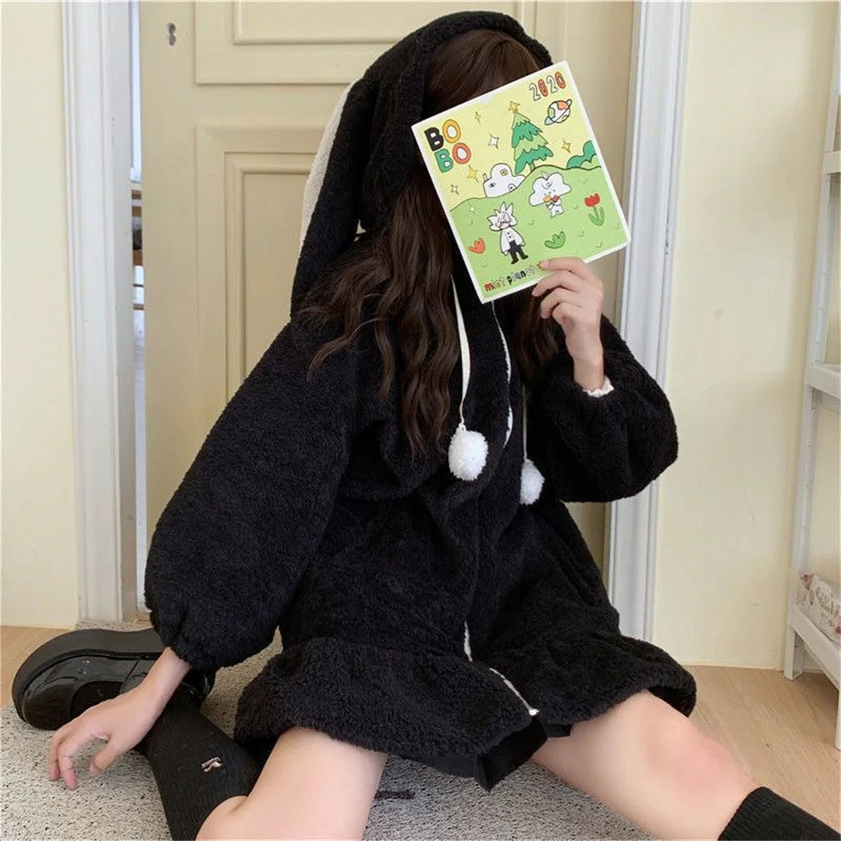 Women's Bunny Ear Zip-Up Hoodie - Cute Heavy Knit Sweatshirt - photo 3