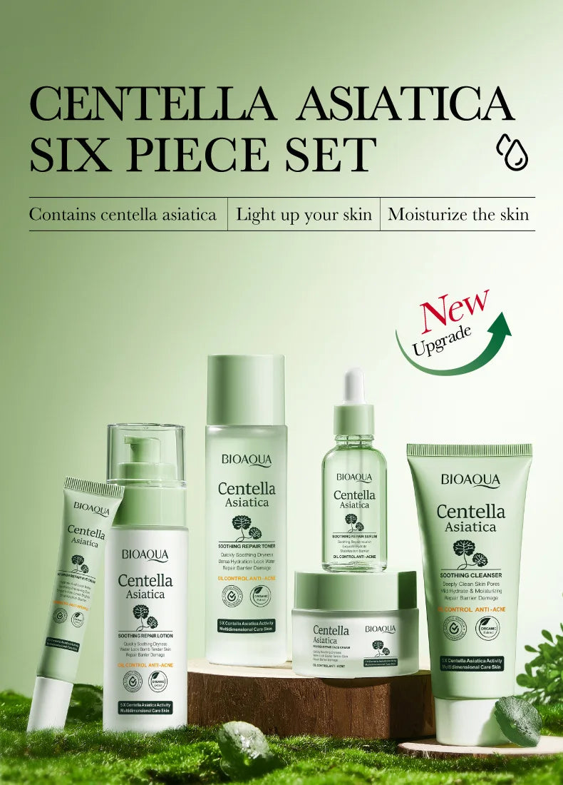6pcs/set BIOAQUA Centella Skin Care Sets Moisturizing Anti-Aging Face Facial Cleanser Face Cream Serum Eye Cream Skin Care Kit
