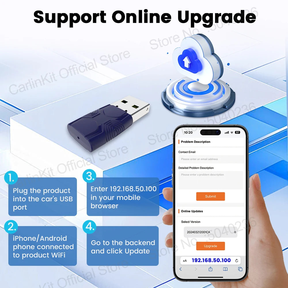 CarlinKit 5.0 Mini Ultra 2/3 Wireless Smart Box Wireless Android Auto CarPlay USB Adapter WiFi BLE Auto Connect Online Upgrade