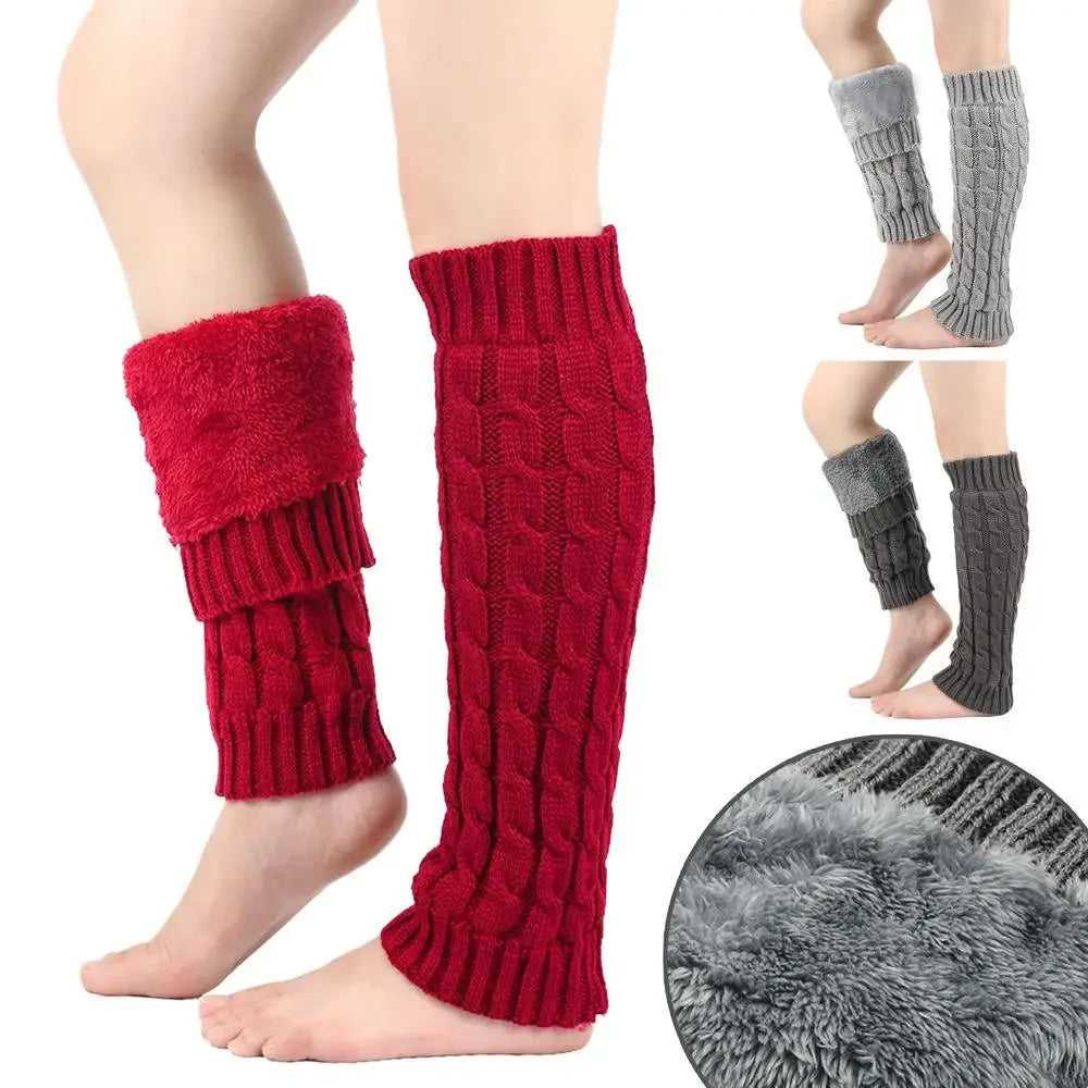Women's Fleece Lined Knit Leg Warmers - Tall Crochet Boot Covers - photo 3