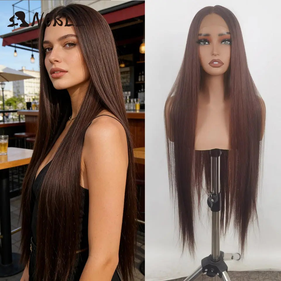 Noble Synthetic Lace Front Wig Cosplay 38 Inch 13X4X1 Straight Lace Front Wigs For Women Blonde Wigs High Density Lace Wig