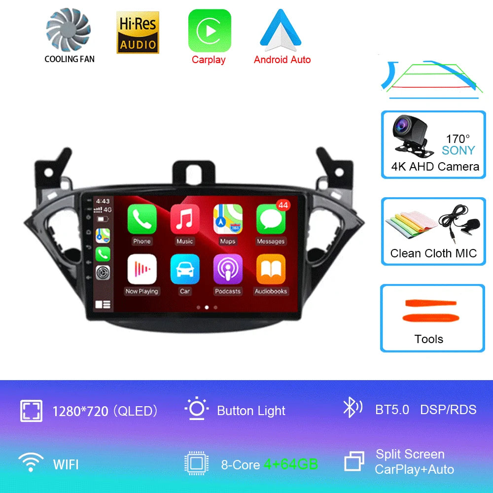 Carplay 2 Din Android 16 Car Radio Audio Multimedia For Opel Corsa E 2014 2015 - 2019 GPS Navigation Auto Stereo Monitor BT WIFI