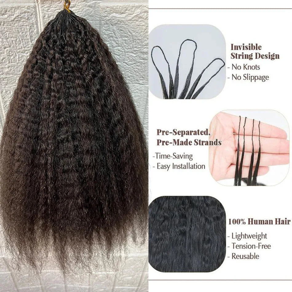 Coily Straight Feather Crochet 100% Human Hair Extension Pre Separated Knotless Crochet Hair Bundles For Reusable Boho Braids
