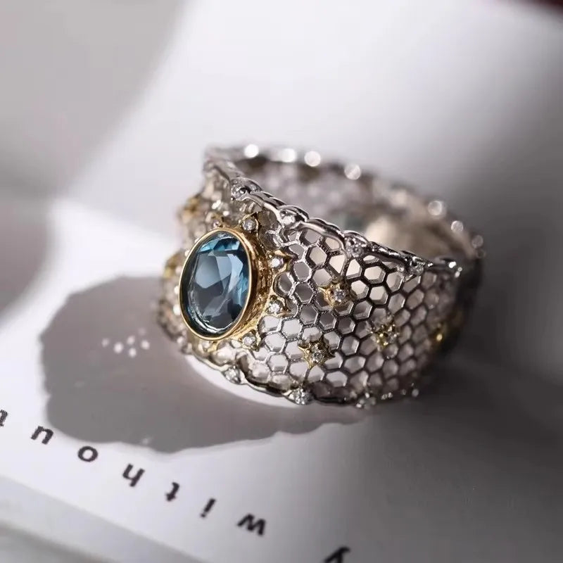 VENTFILLE 925 Sterling Silver Flower Lace Ring Korean Fashion Opening Inlaid CZ Adjustable Rings Valentine's Day Gift