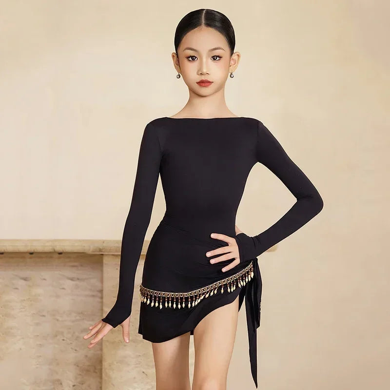 Girls backless top and fringe skirt Latin set