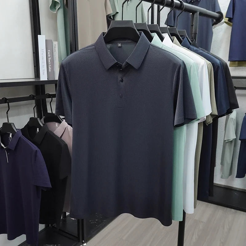 Men's Waffle-Knit Polo Shirt - Short Sleeve Button Placket, Comfort Fit