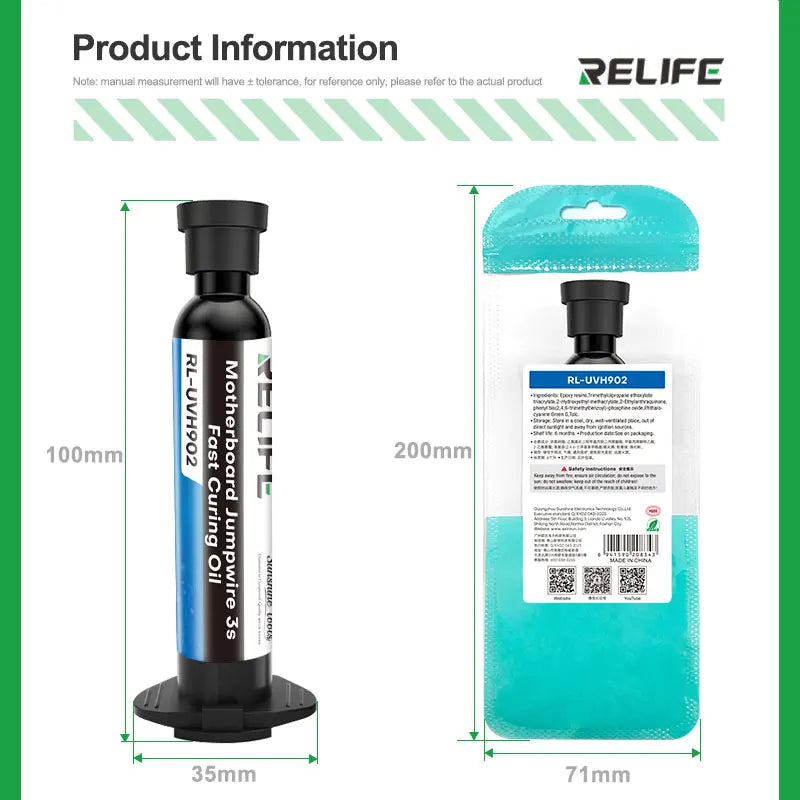 RELIFE RL-UVH902 3 Seconds Quick Drying Oil for Mobile Phone Motherboard BGA PCB Flying Line UV Repair Quick Curing Oil Tool