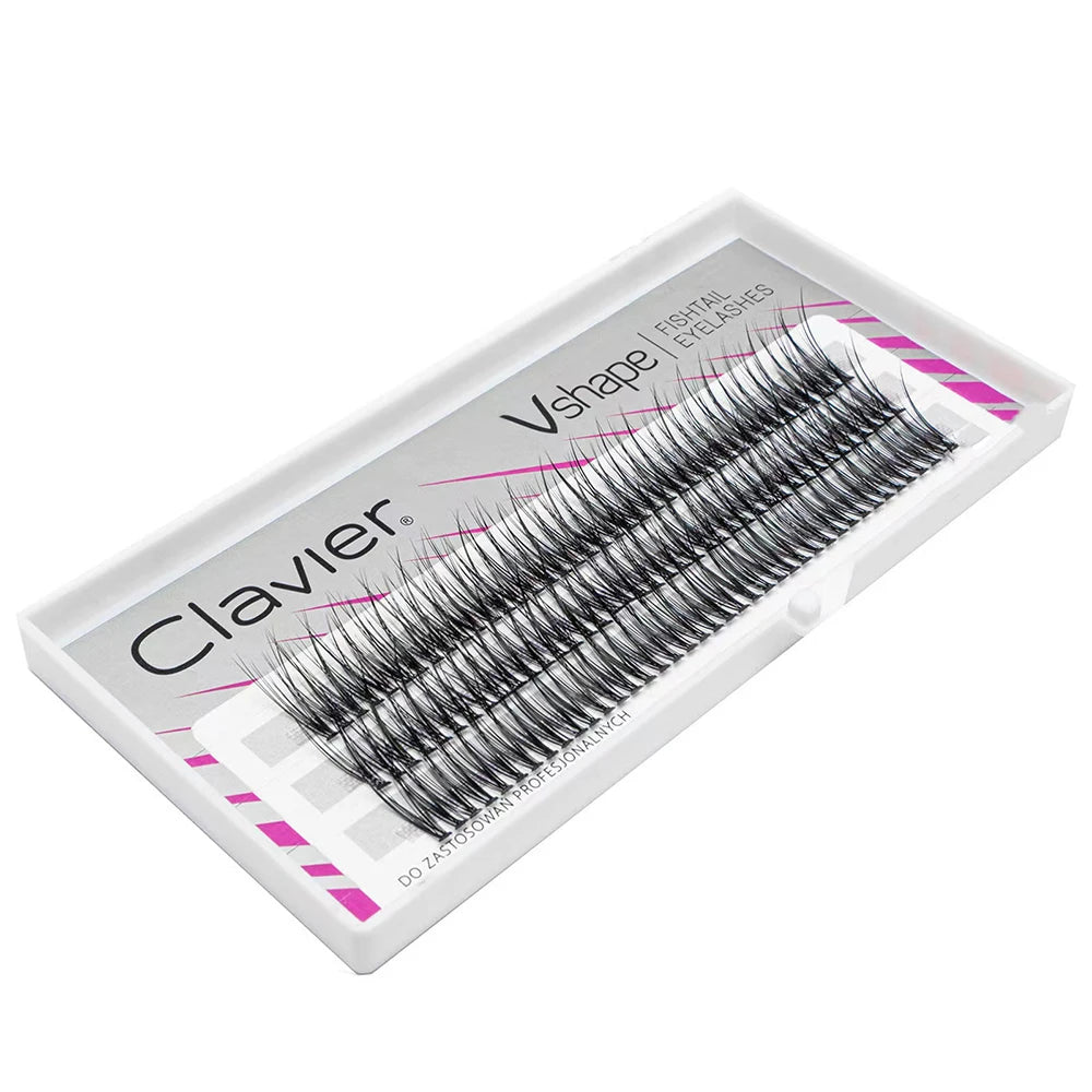 Clavier V-Shape Silk Cluster Lashes – Professional Individual Eyelash Extensions | Natural C-Curl DIY