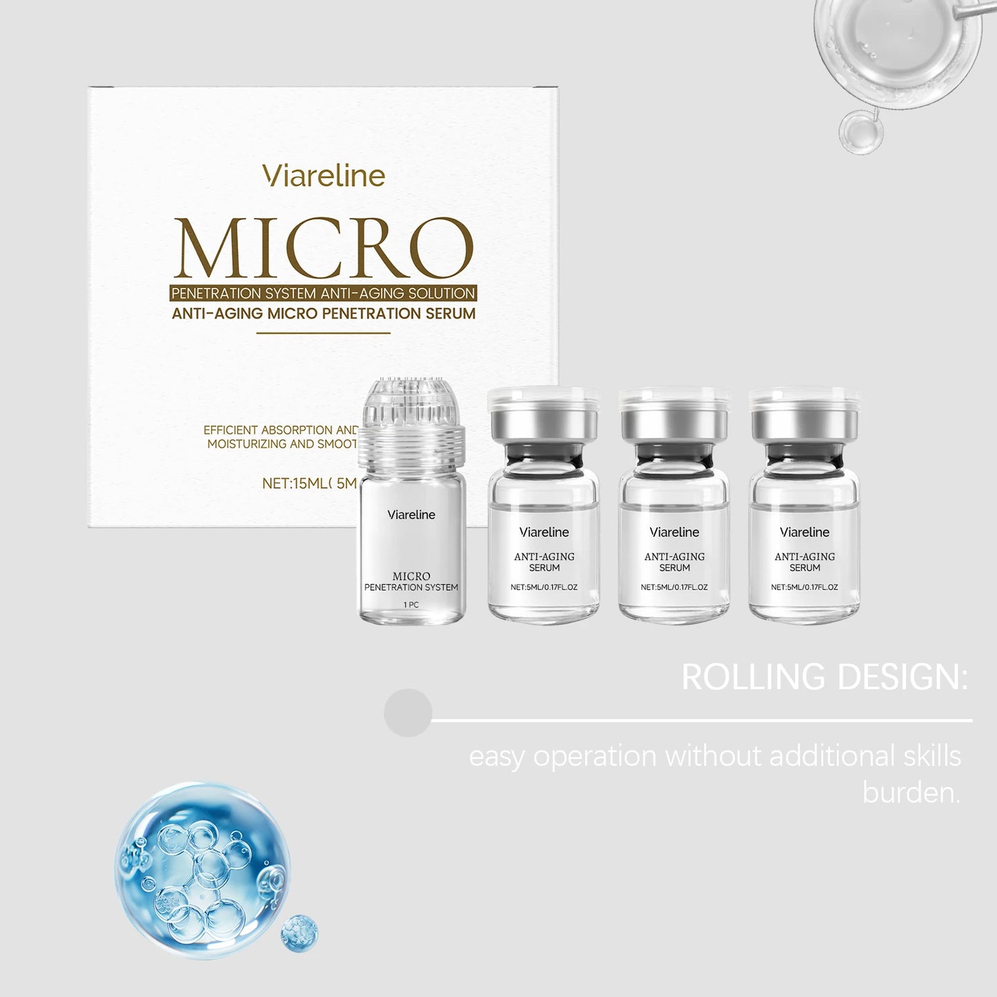 Hexapeptide Collagen Microneedle Serum Set Hydrating Facial Roller Beauty Device Pro Home Beauty Care Kit Glowing Skincare