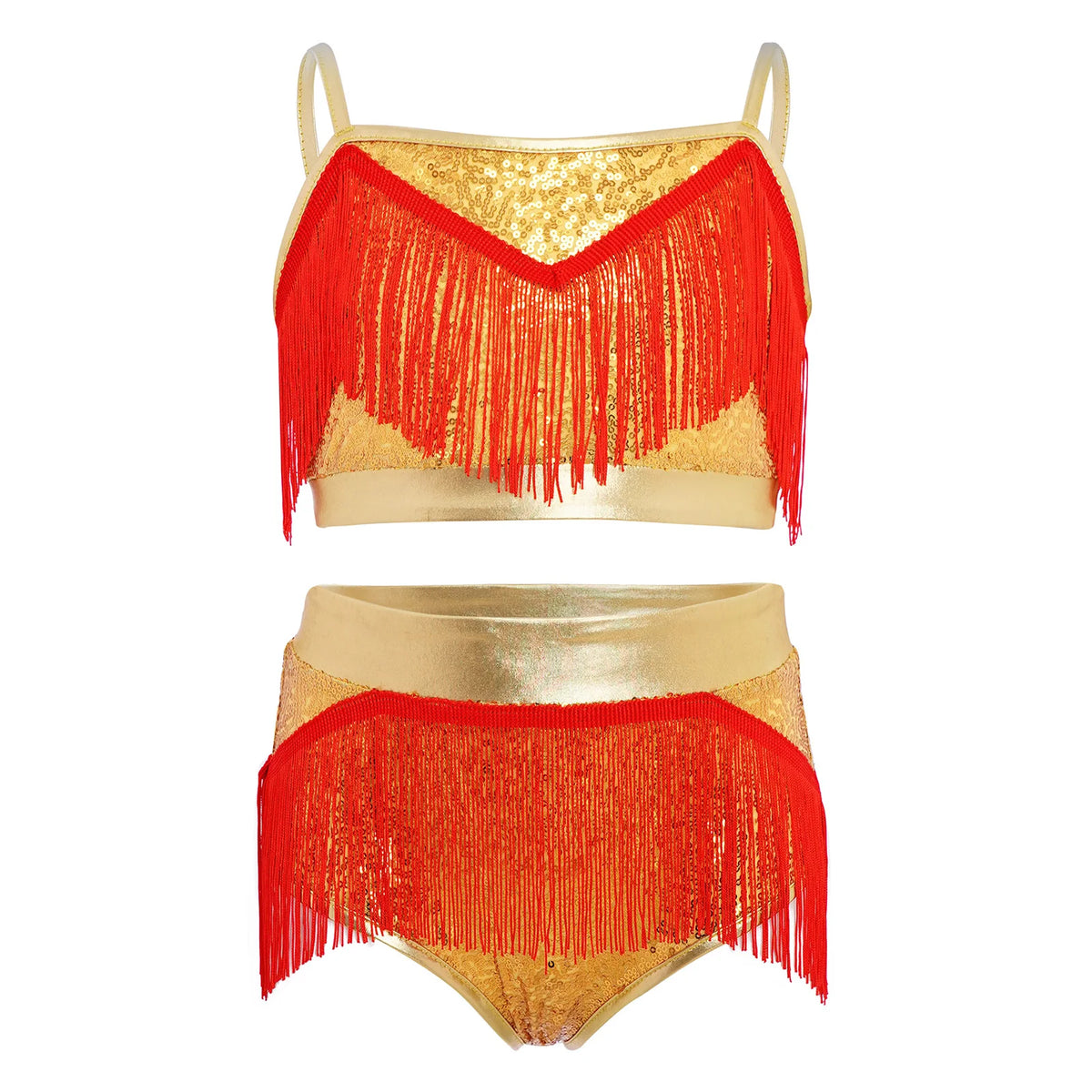 Girls fringe top and skirt Latin dance set