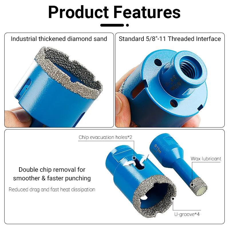 10 Pc Diamond Dry Core Drill Bit Set 5/8-11 for Tile & Granite
