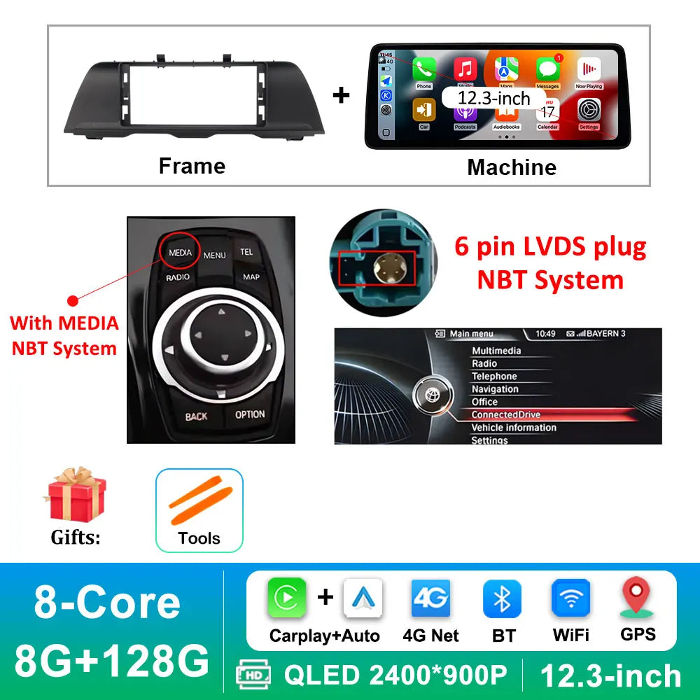 Android 16 Wireless Carplay Car Radio Multimedia Player for BMW 5 Series F10 F11 2010 - 2017 CIC NBT System QLED Screen GPS WiFi