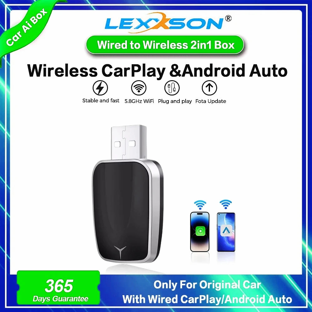 Wireless Android Auto & CarPlay Adapter — Wired-to-Wireless USB Smart Box, Plug and Play