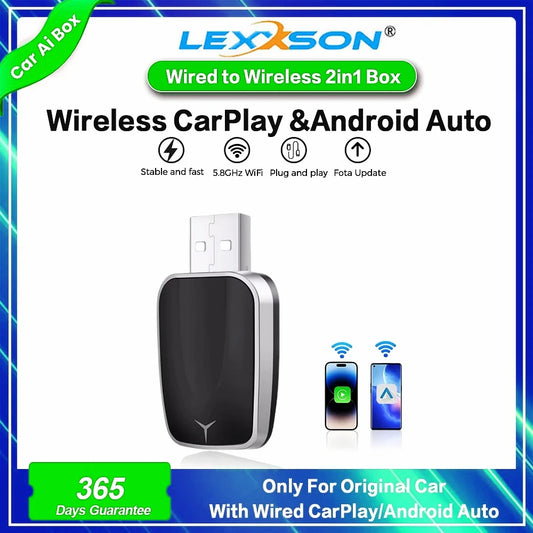 Wireless Android Auto & CarPlay Adapter — Wired-to-Wireless USB Smart Box, Plug and Play