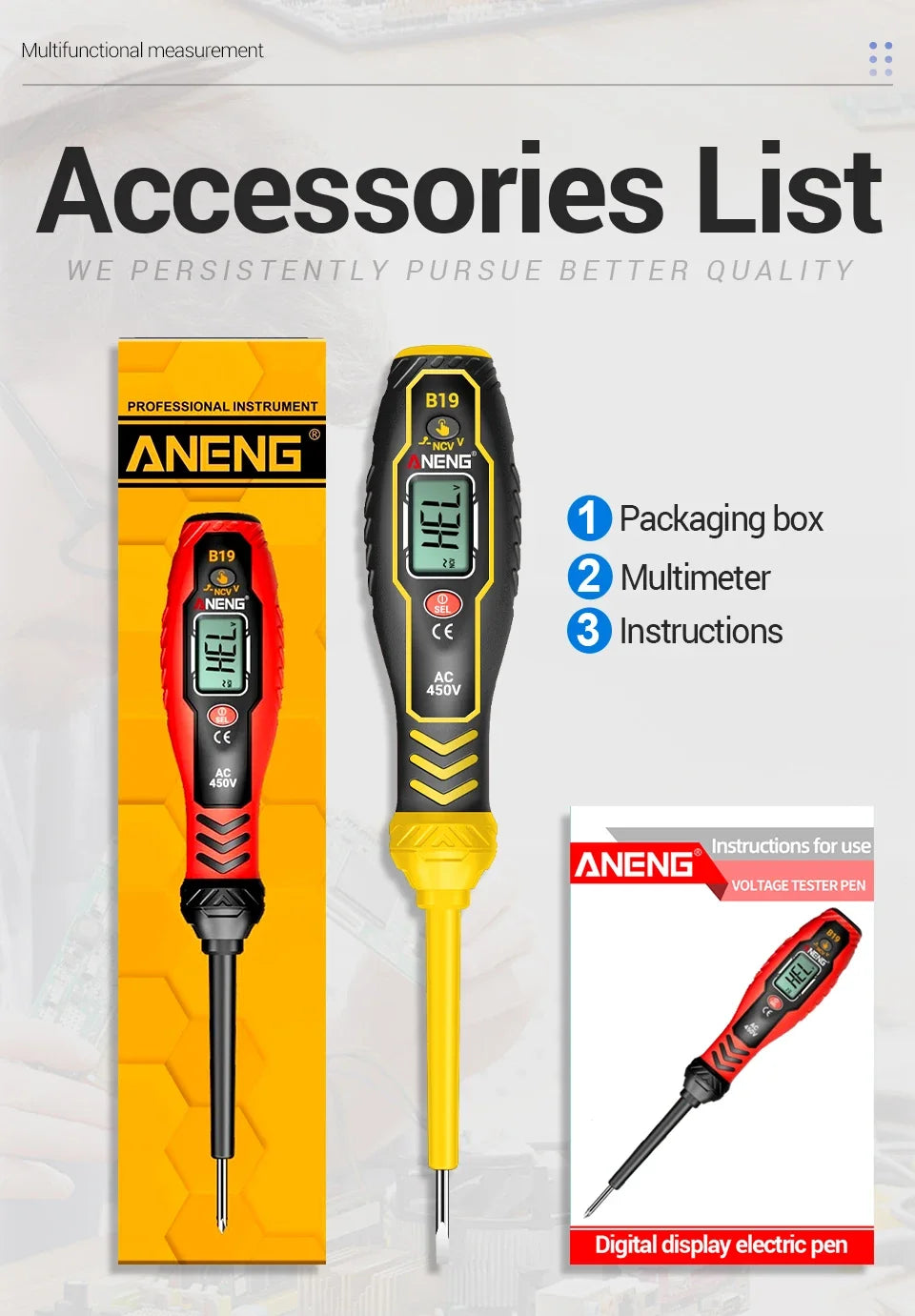 ANENG B19 Cross/flat Screwdriver Pen Small Handheld Test Pencil Non-contact Detection 30-1000V Voltage Buzzer Breakpoint Finder