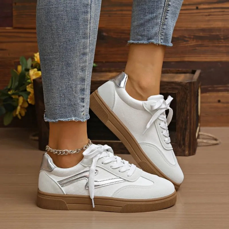 Tennis Sneakers for Women — Mixed-Color Lace-Up Vulcanized Trainers