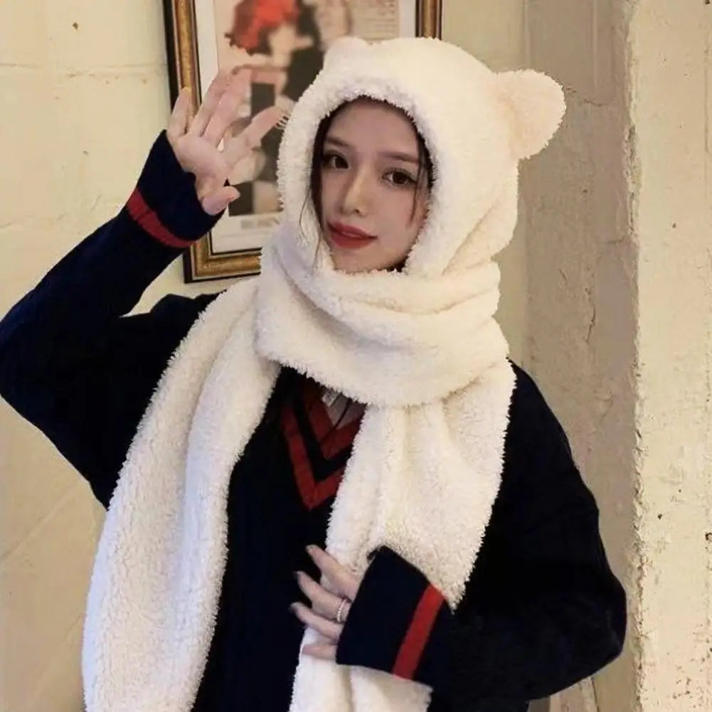 Bear Ear Hooded Scarf, Mitten and Hat Set - 3-Piece Winter Set - photo 3