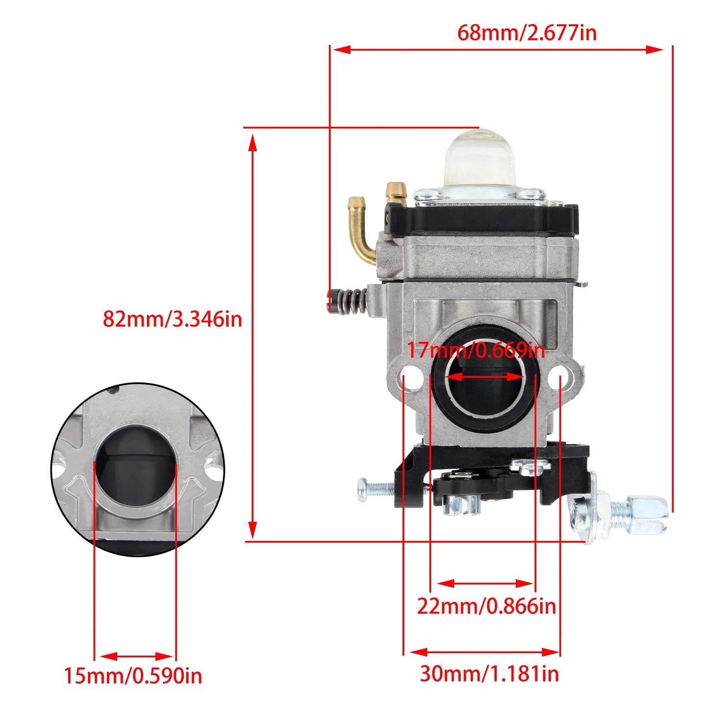 11mm/15mm Brushcutter Carburetor for 2-Stroke Hedge Trimmer 22cc-52cc Universal Fit Carb Brush Cutter Chainsaw Replacement Part