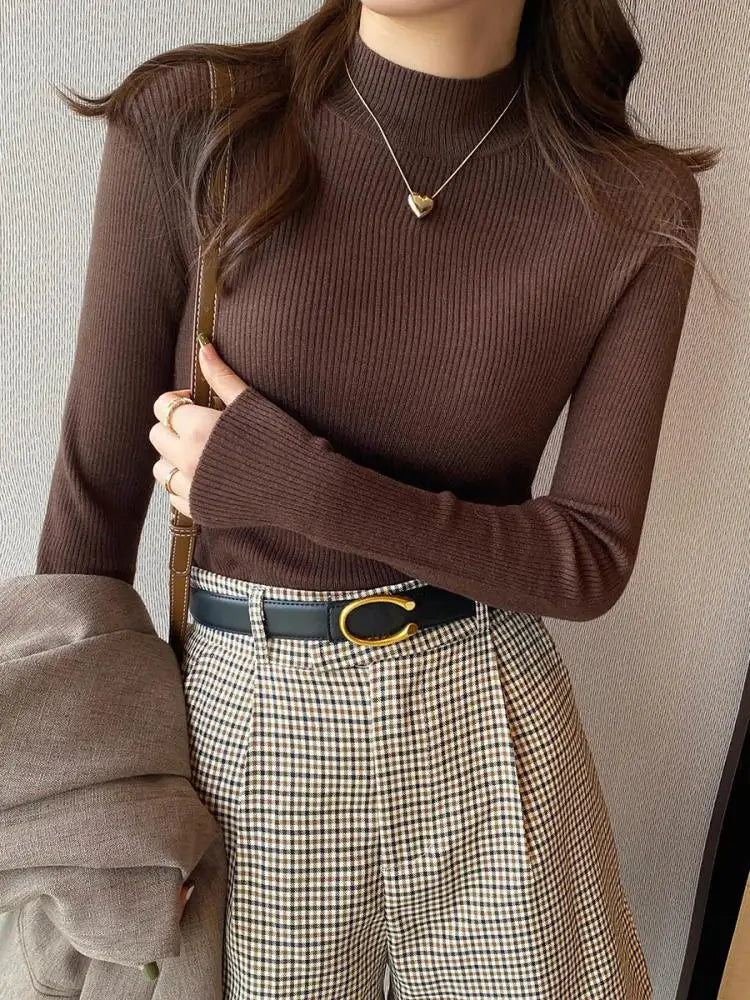 Women's Mock Neck Knit Sweater, Slim Basic Pullover