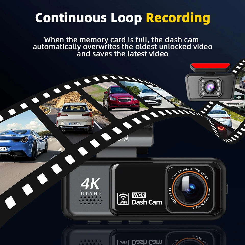 Acceo 4K Dashcam WIFI GPS CAR Video Recorder Dual Lens Support 2.5K Rear Camera Night Vision 24H Parking Monitoring Black Box