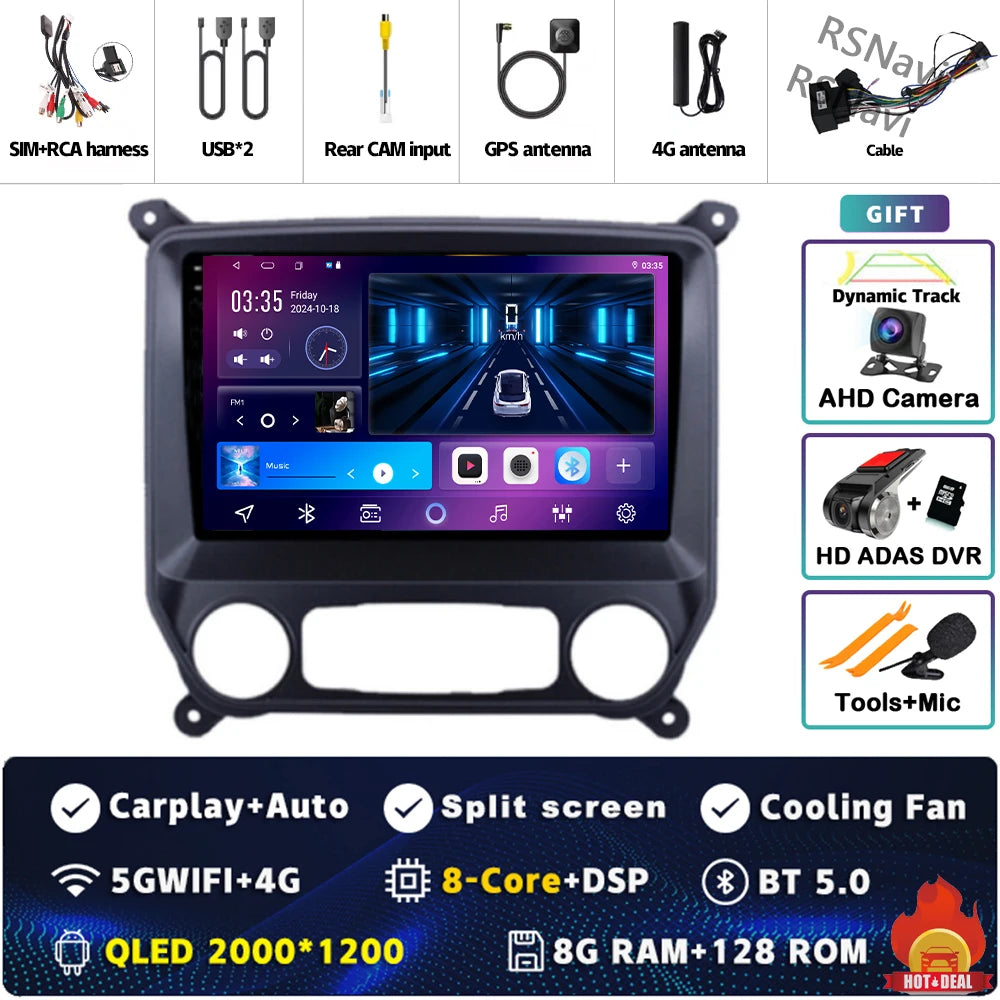 Android 16 Carplay Auto Car Radio Multimedia For Chevrolet Silverado 3 GMTK2 2014 2015 2016 2017 2018 GPS BT 4G Stereo Head Unit