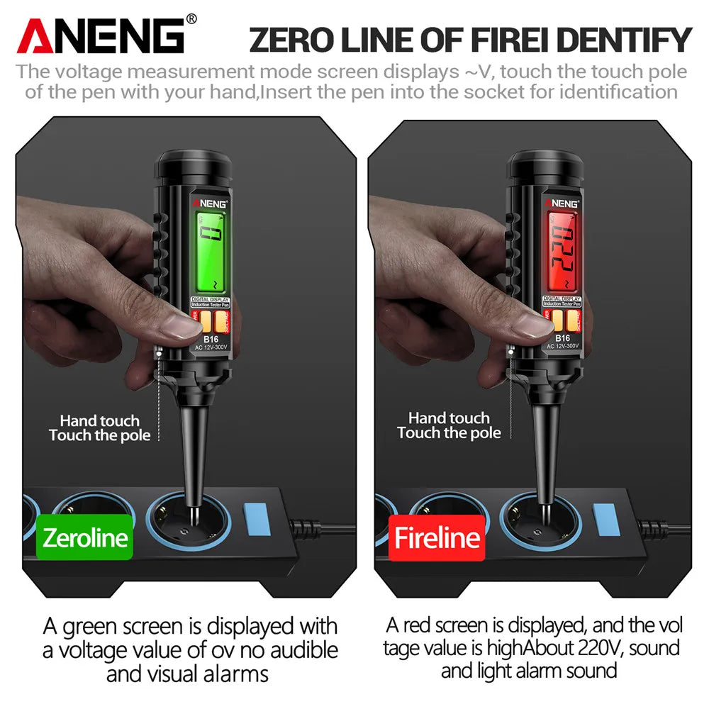 12V-300V AC Voltage Sensing Digital Tester Pen ANENG B16 Word Screwdriver Non-Contact NCV Voltage Sound and Light Alarm Detector