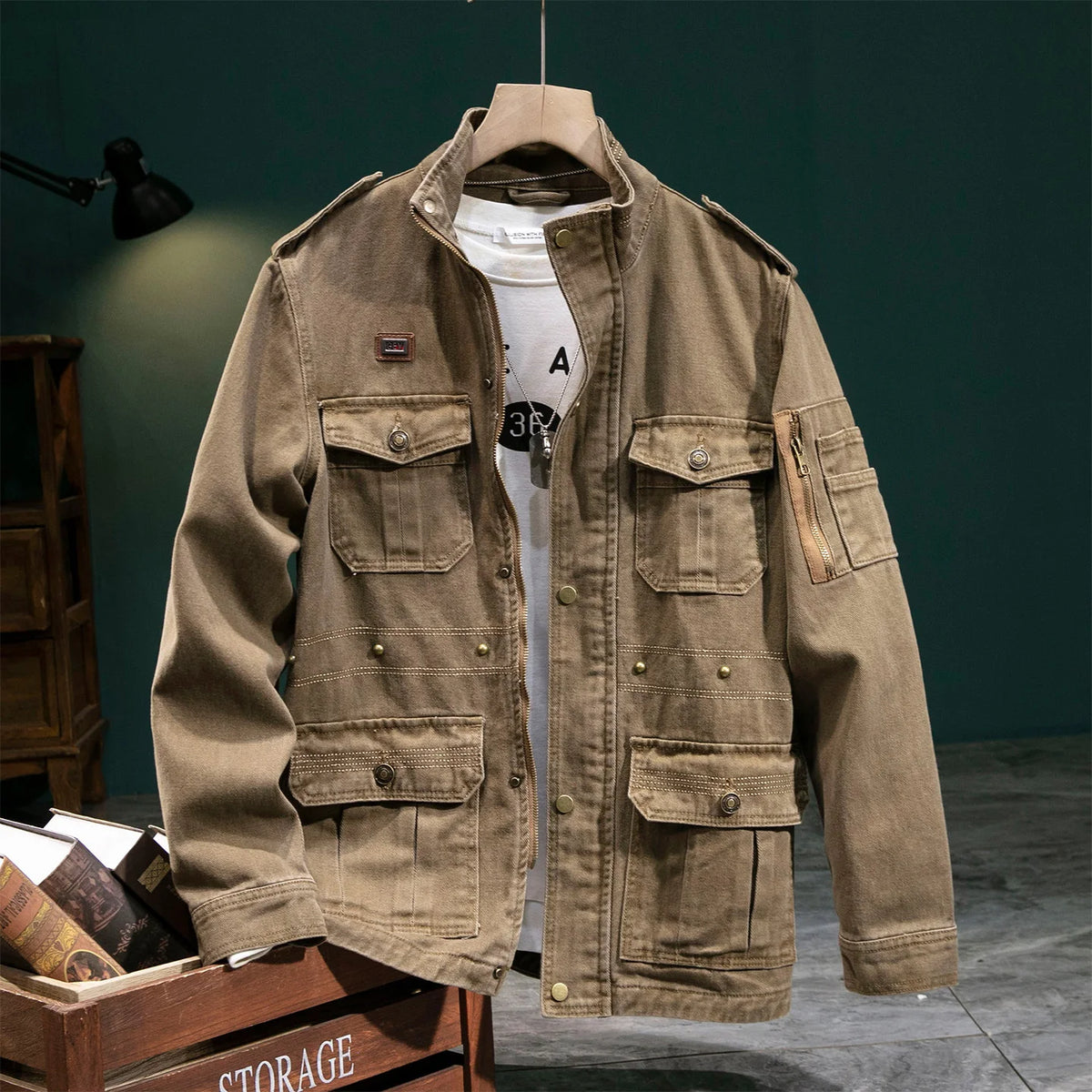 Men's Heavyweight Cotton Cargo Jacket with Pockets