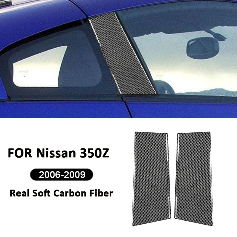 For Nissan 350Z 2003-2009 Carbon Fiber 2PCS Car Door B-Pillar Protection Strips Decoration Sticker Auto Exterior Accessories