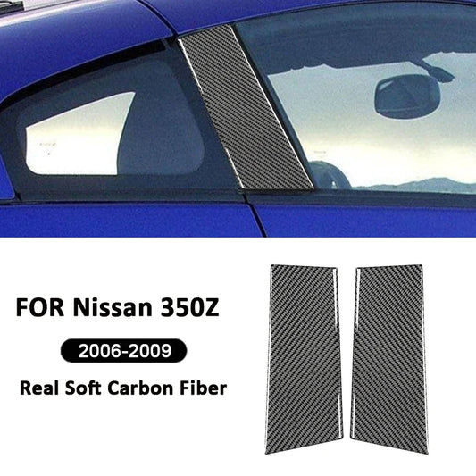 For Nissan 350Z 2003-2009 Carbon Fiber 2PCS Car Door B-Pillar Protection Strips Decoration Sticker Auto Exterior Accessories
