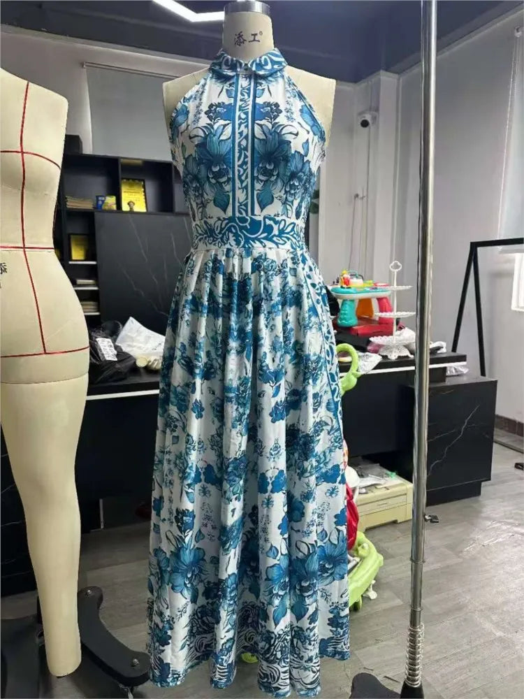 Elegant Women's Retro Flower Print Summer Evening Dress