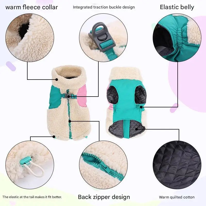 Sherpa Fleece Dog Vest with Leash Clip - Windproof Winter Coat - photo 3