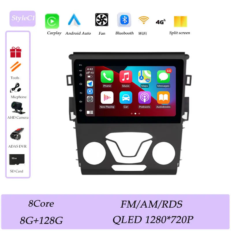 CarPlay Car Radio Video Multimedia Player for Ford Mondeo 5 Fusion 2014 - 2019 Split Screen DSP Stereo GPS Navi QLED Screen BT