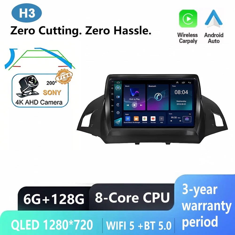 Android Car Stereo for Ford C-MAX, Kuga 2 & Escape 3 (2012–2019) — Wireless CarPlay, Android Auto, GPS, WiFi