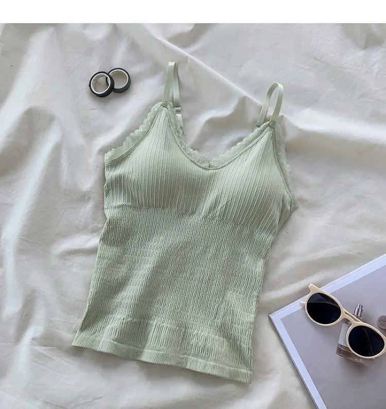Women's Padded Lace Camisole — Sleeveless Tank Top with Bra