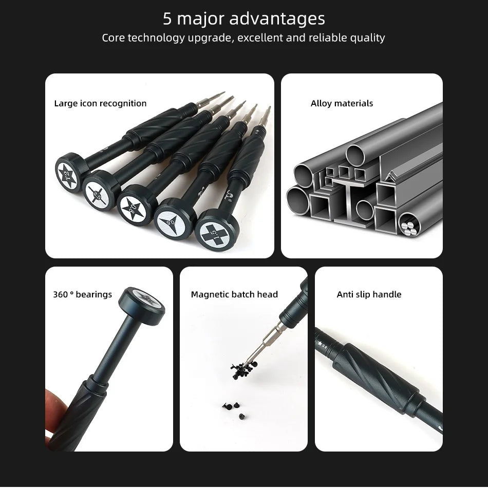 S2 Steel Precision Screwdriver Aluminum Alloy Non Slip Handle Magnetic Tip 360 Noise Reduction Bearing for iPhone Samsung Repair