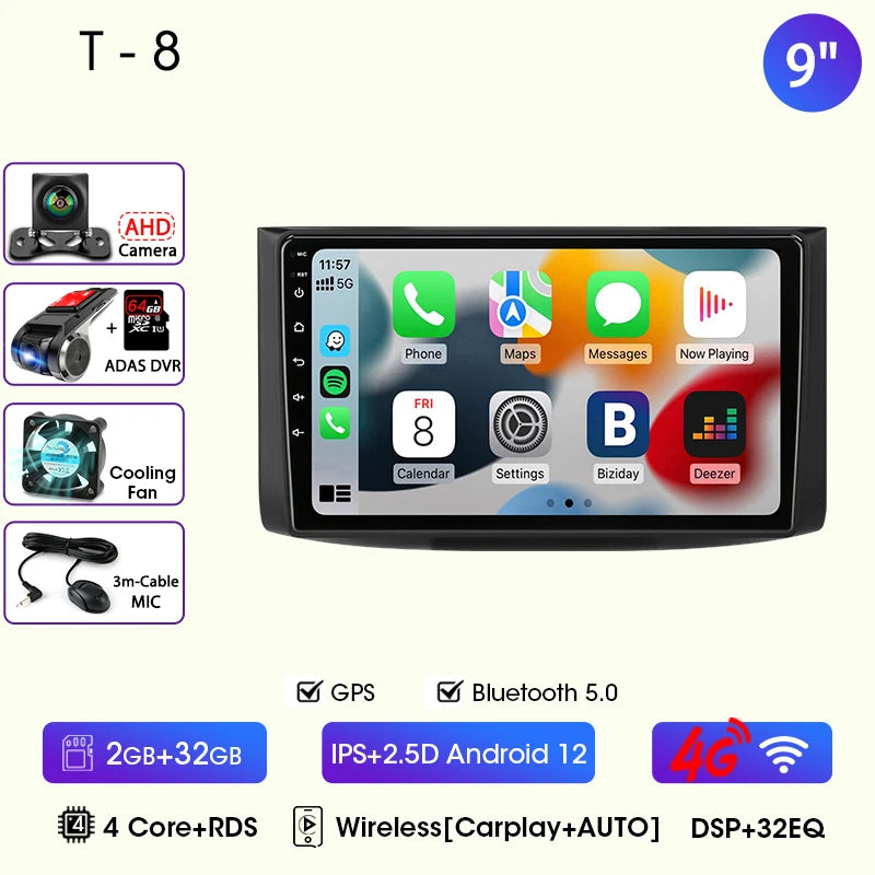 JMCQ Car Radio For Chevrolet Aveo 2006 2007 2008 2009 2010 2011 2012 2din Android12 Carplay Multimidia Video Player Head Unit
